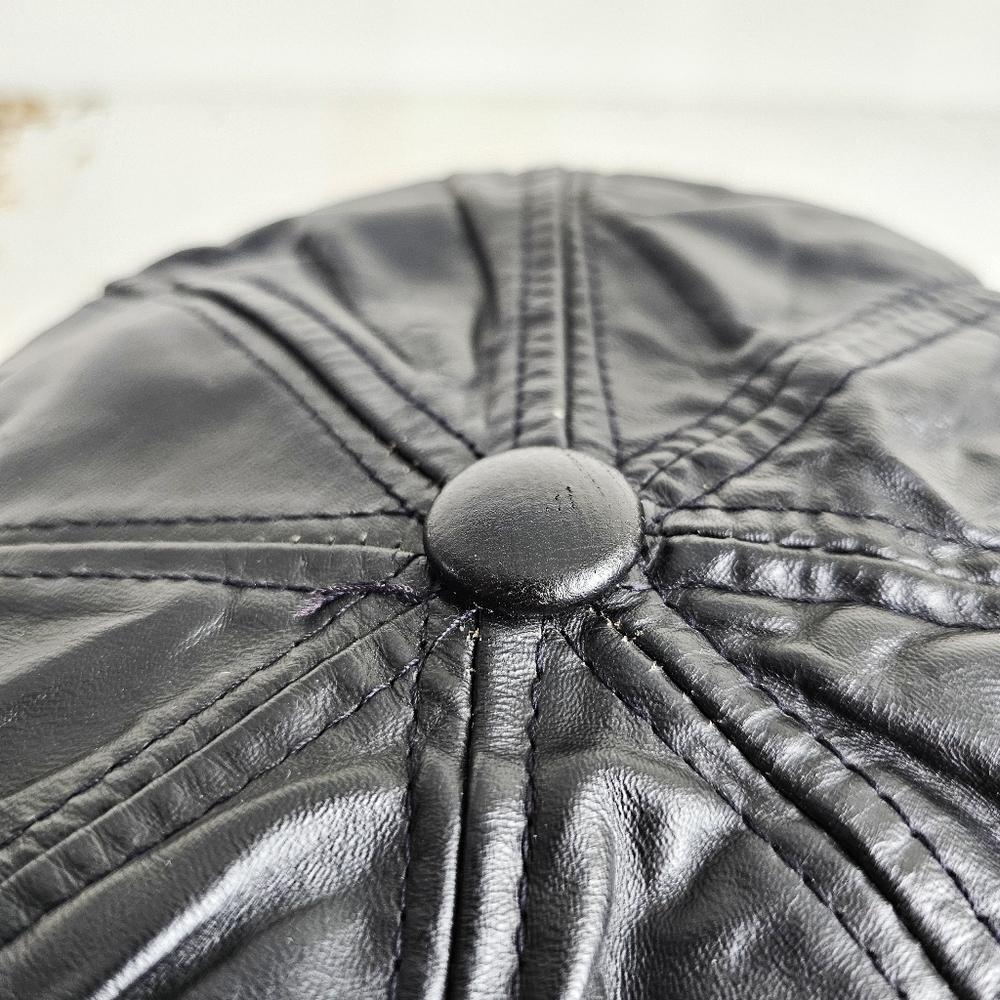 Black Leather Newsboy Cap - Picture 7 of 17